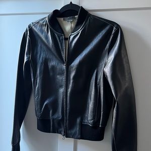 VINCE Leather Black Bomber Jacket Sz XS